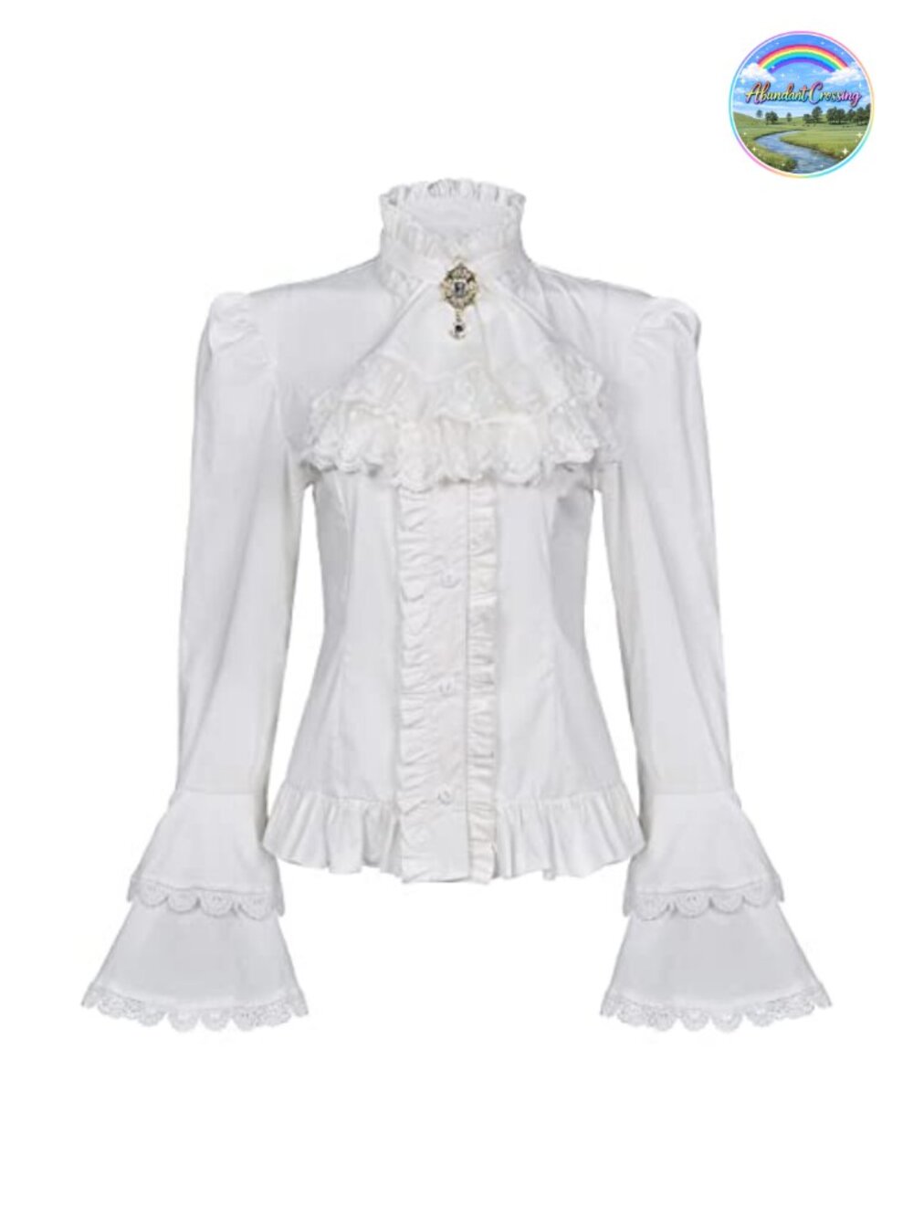 Womens Lace Ruffle Victorian Gothic Long Sleeve Button Up Blouse